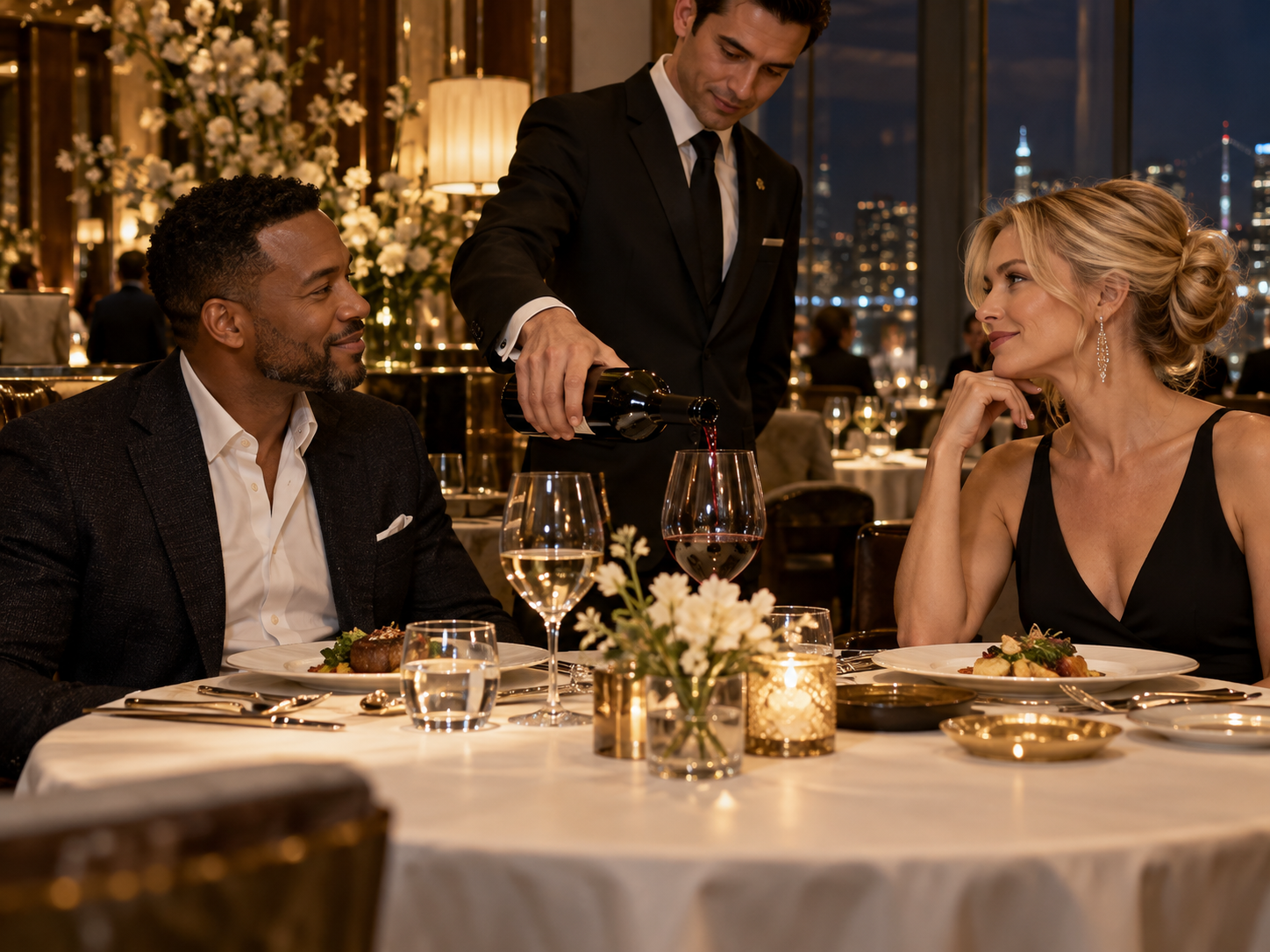 A luxury restaurant in evening service